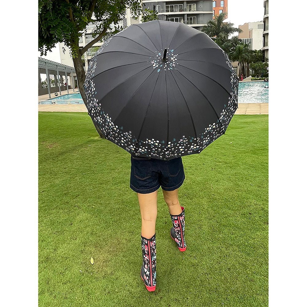 Black Floral border Style Umbrella for Teens and Adults - Little Surprise BoxBlack Floral border Style Umbrella for Teens and Adults