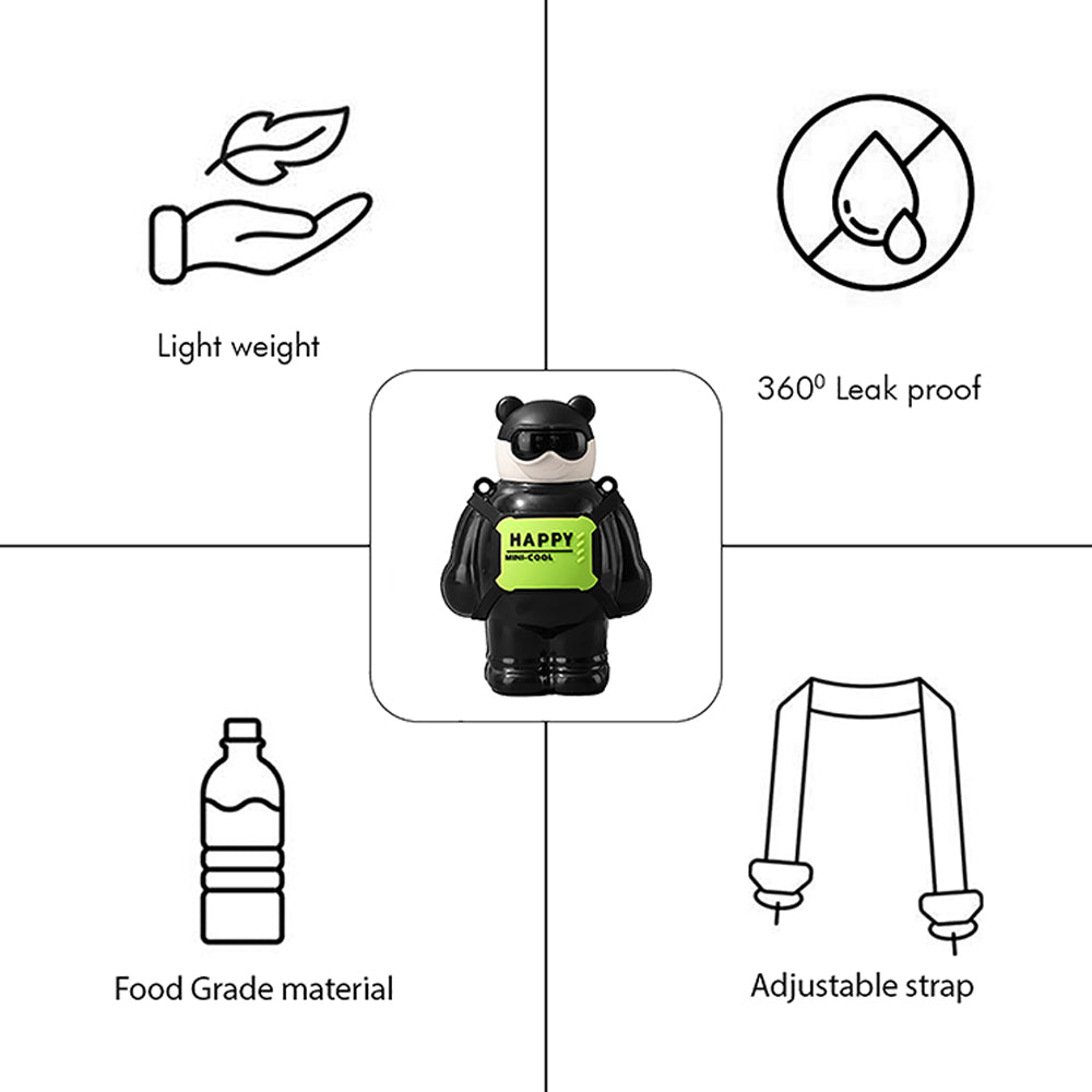 Black Happy Ted Stainless Steel water Bottle for Kids, 450ml - Little Surprise BoxBlack Happy Ted Stainless Steel water Bottle for Kids, 450ml