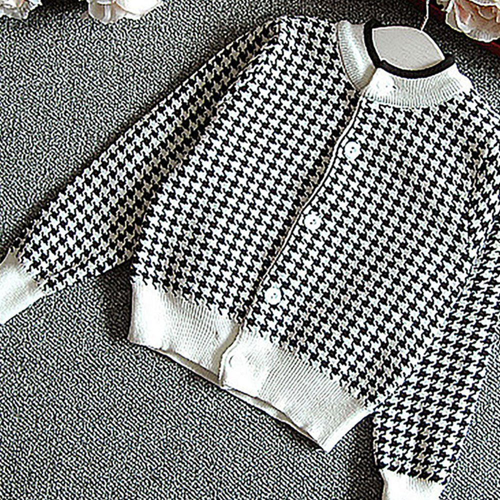 Black Houndstooth 2 pcs Cardigan & skirt Winterwear set for Girls - Little Surprise BoxBlack Houndstooth 2 pcs Cardigan & skirt Winterwear set for Girls