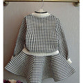 Black Houndstooth 2 pcs Cardigan & skirt Winterwear set for Girls - Little Surprise BoxBlack Houndstooth 2 pcs Cardigan & skirt Winterwear set for Girls