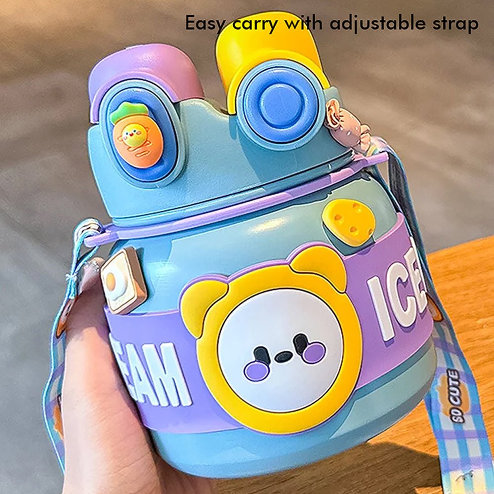 Blue 2 way Lid Style Icecream Theme Kids Water Bottle, 850ml - Little Surprise BoxBlue 2 way Lid Style Icecream Theme Kids Water Bottle, 850ml