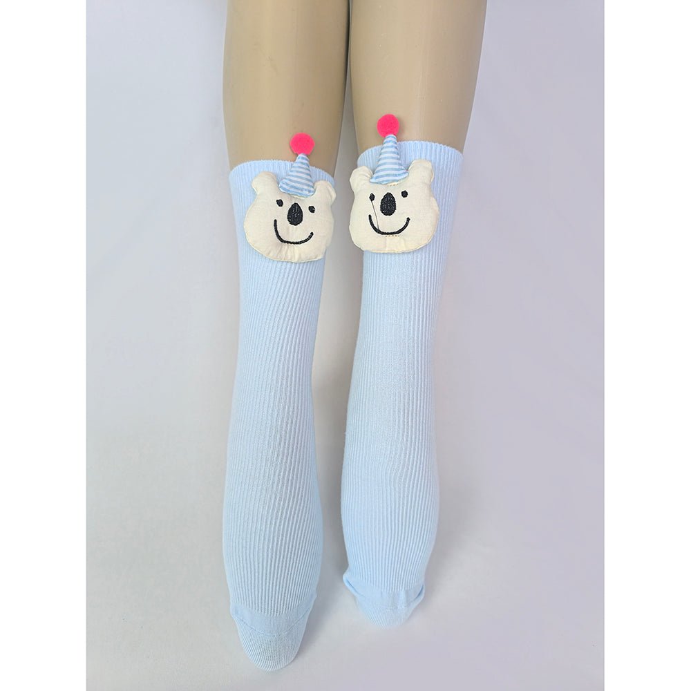 Blue 3D Party Hat Teddy Socks for Kids . - Little Surprise BoxBlue 3D Party Hat Teddy Socks for Kids .