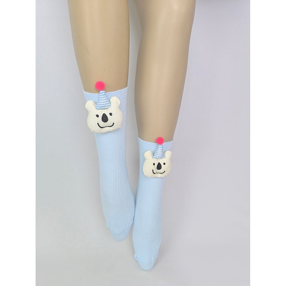 Blue 3D Party Hat Teddy Socks for Kids . - Little Surprise BoxBlue 3D Party Hat Teddy Socks for Kids .