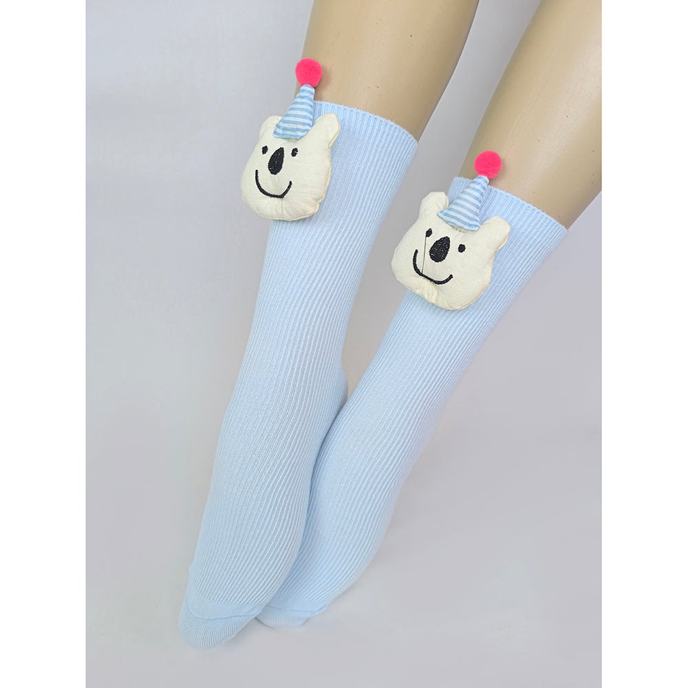 Blue 3D Party Hat Teddy Socks for Kids . - Little Surprise BoxBlue 3D Party Hat Teddy Socks for Kids .