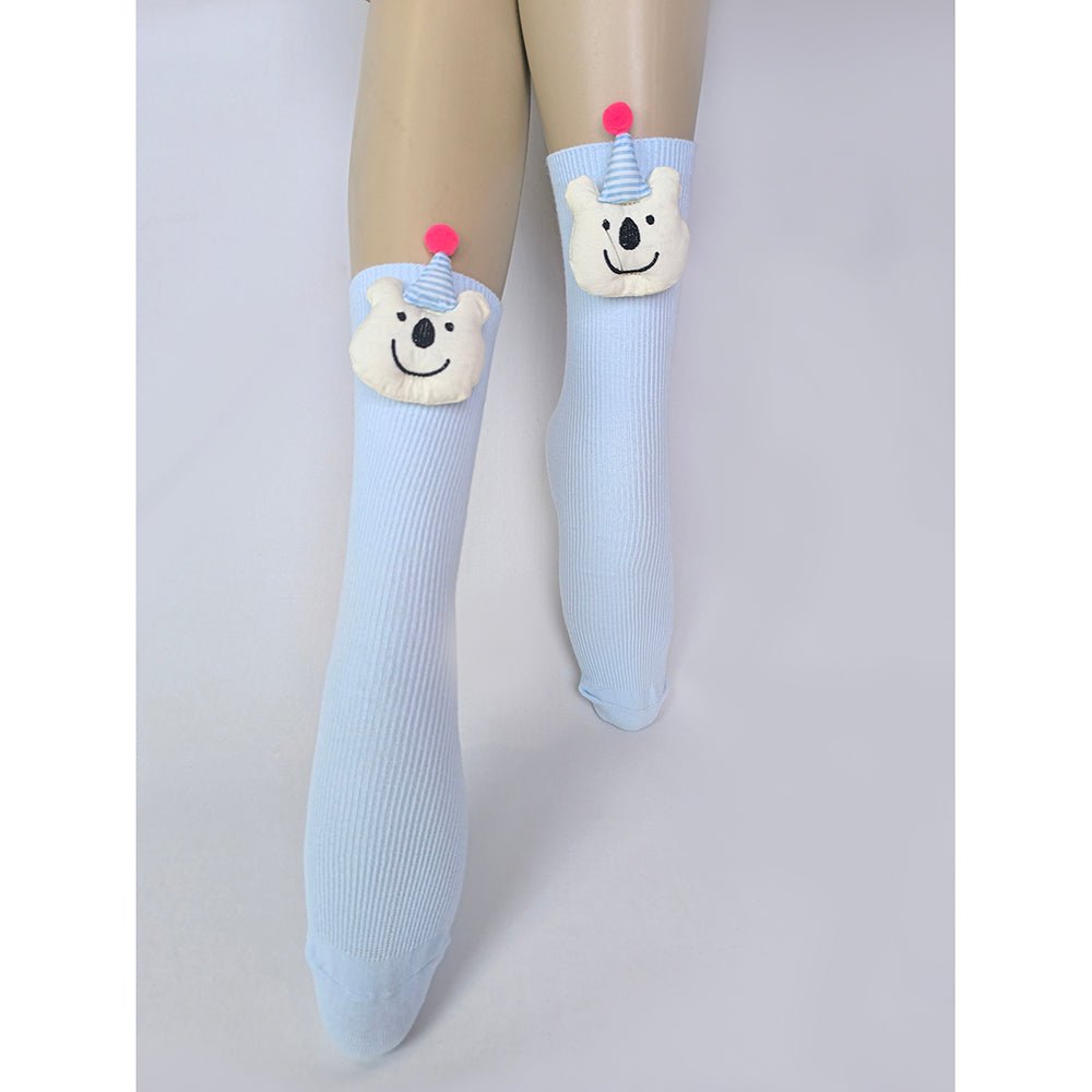 Blue 3D Party Hat Teddy Socks for Kids . - Little Surprise BoxBlue 3D Party Hat Teddy Socks for Kids .