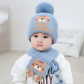 Blue Bear woven Stretchable Woollen Winter Cap for Kids with Matching Neck Muffler Set (3-10yrs) - Little Surprise BoxBlue Bear woven Stretchable Woollen Winter Cap for Kids with Matching Neck Muffler Set (3-10yrs)