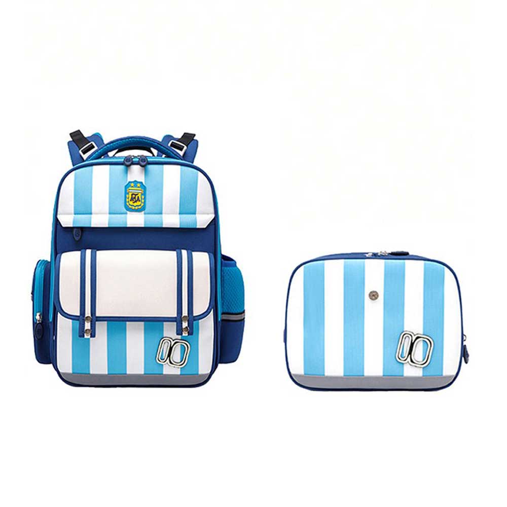 Blue Bold Stripes Insulated Lunchbag & Ergonomic School Backpack for Kids - Little Surprise BoxBlue Bold Stripes Insulated Lunchbag & Ergonomic School Backpack for Kids