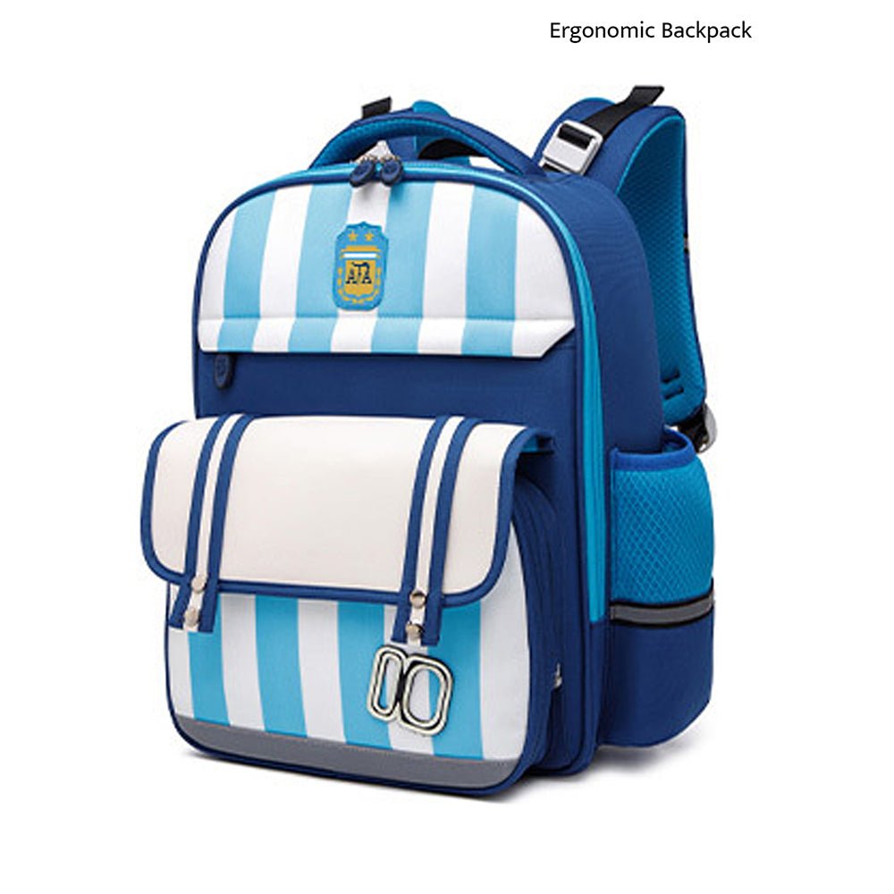 Blue Bold Stripes Insulated Lunchbag & Ergonomic School Backpack for Kids - Little Surprise BoxBlue Bold Stripes Insulated Lunchbag & Ergonomic School Backpack for Kids