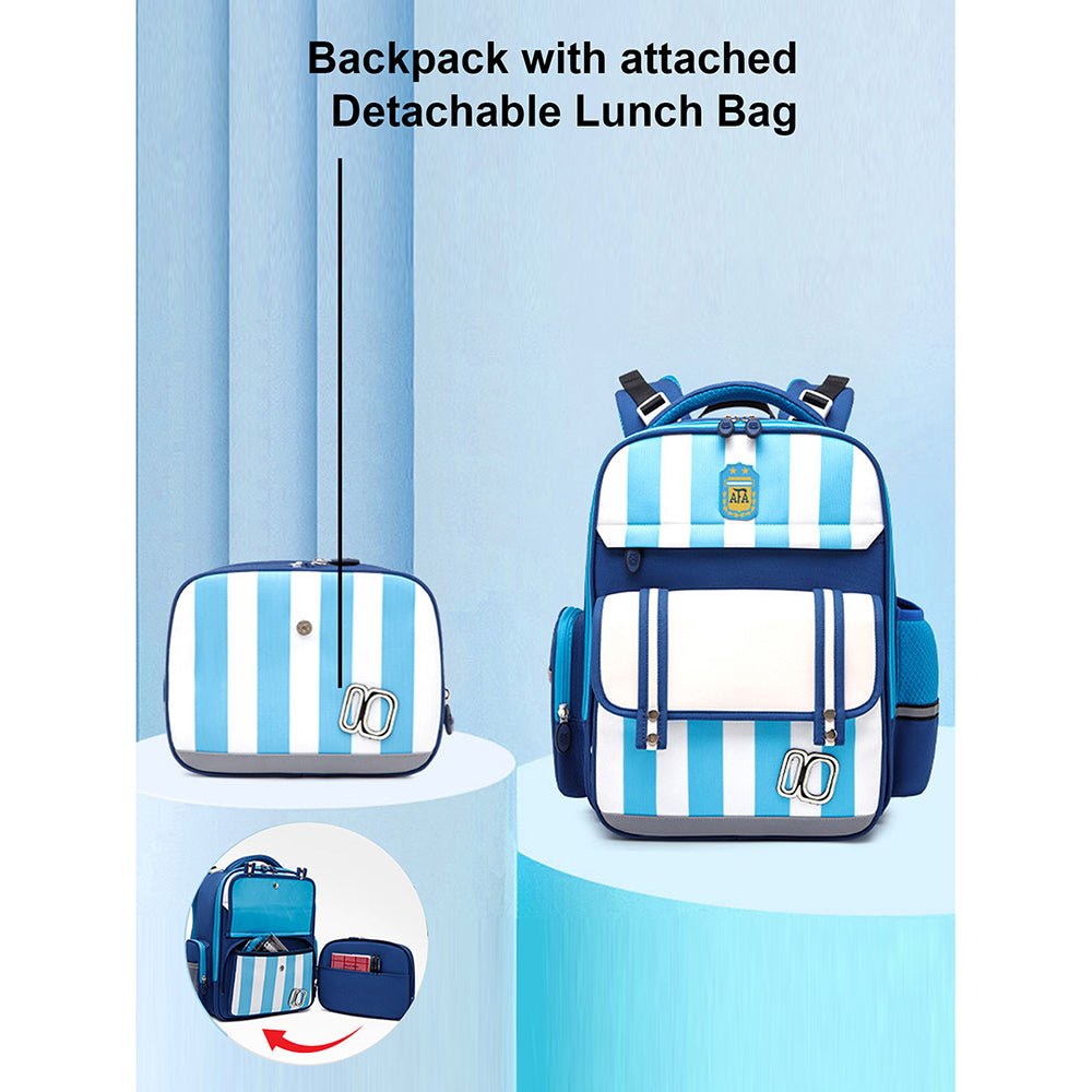Blue Bold Stripes Insulated Lunchbag & Ergonomic School Backpack for Kids - Little Surprise BoxBlue Bold Stripes Insulated Lunchbag & Ergonomic School Backpack for Kids