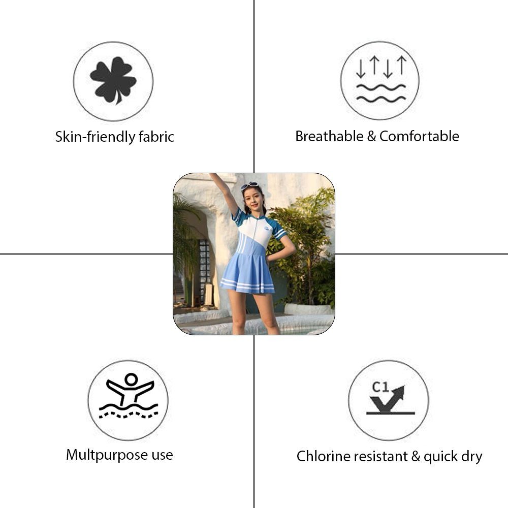 Blue Color Block frock style Swimwear for Teens - Little Surprise BoxBlue Color Block frock style Swimwear for Teens - Little Surprise BoxBlue Color Block frock style Swimwear for Teens