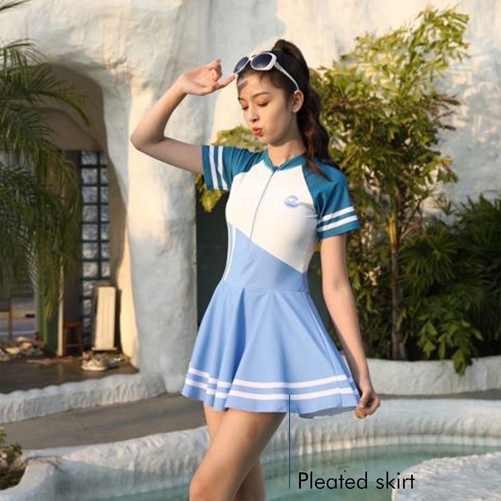 Blue Color Block frock style Swimwear for Teens - Little Surprise BoxBlue Color Block frock style Swimwear for Teens - Little Surprise BoxBlue Color Block frock style Swimwear for Teens