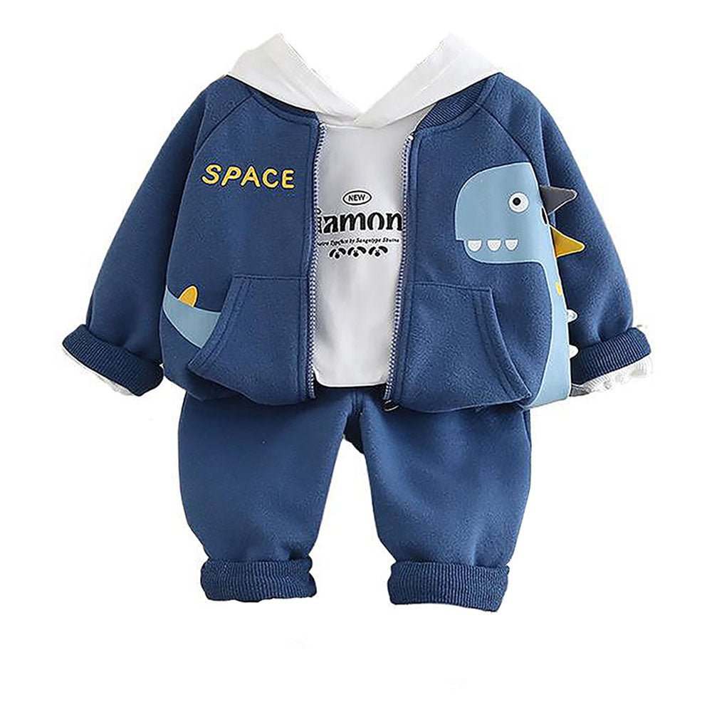 Blue Dino Hoodie 3 pcs Track suit set for Toddlers/Kids - Little Surprise BoxBlue Dino Hoodie 3 pcs Track suit set for Toddlers/Kids