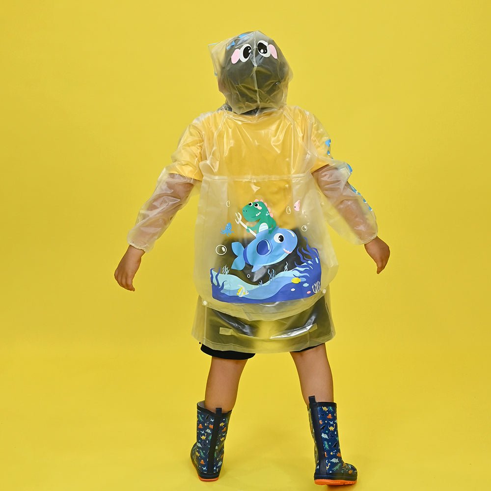 Blue Dino Submarine Transluscent Raincoat for Kids - Little Surprise BoxBlue Dino Submarine Transluscent Raincoat for Kids