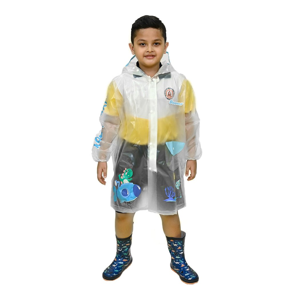 Blue Dino Submarine Transluscent Raincoat for Kids - Little Surprise BoxBlue Dino Submarine Transluscent Raincoat for Kids