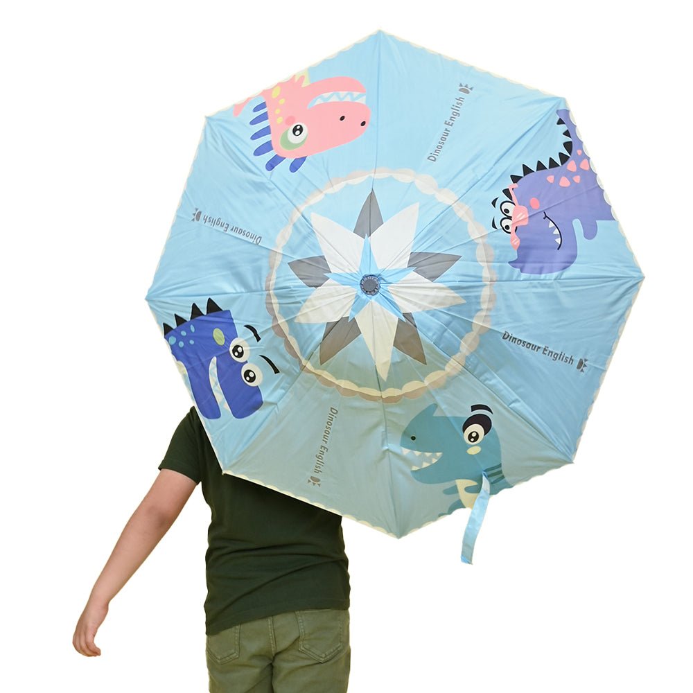 Blue Dino, Unique Mexican Hat Style Kids Umbrella, 5 - 12 years, Blue - Little Surprise BoxBlue Dino, Unique Mexican Hat Style Kids Umbrella, 5 - 12 years, Blue