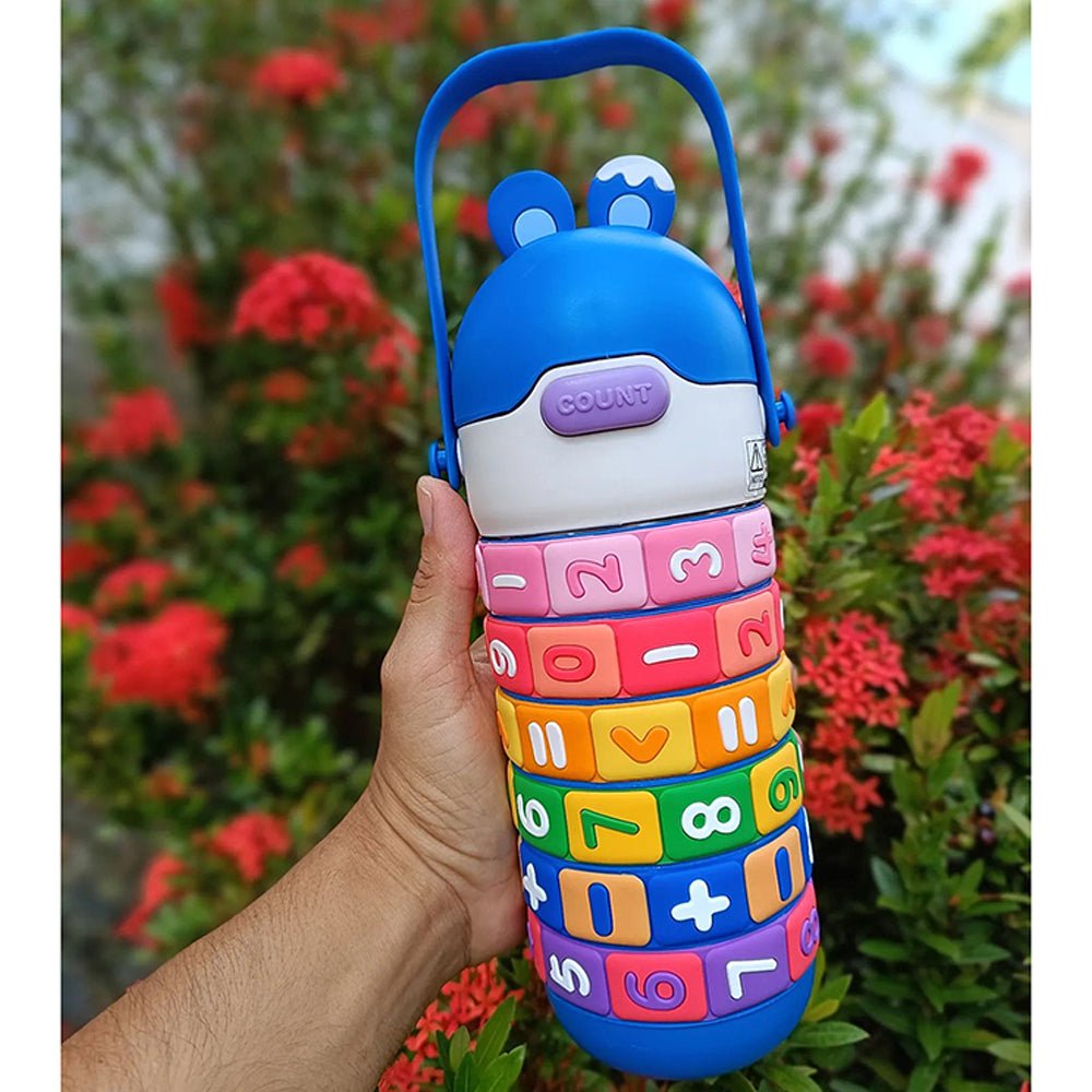 Blue Maths Wizard theme Stainless Steel water Bottle for Kids, 430ml - Little Surprise BoxBlue Maths Wizard theme Stainless Steel water Bottle for Kids, 430ml