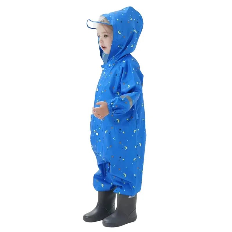 Blue Mighty Starry Galaxy Theme All Over Jumpsuit / Playsuit Raincoat for Kids - Little Surprise BoxBlue Mighty Starry Galaxy Theme All Over Jumpsuit / Playsuit Raincoat for Kids