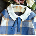 Blue Plaid Peter Pan collar 2 pcs sweatshirt & Skirt Winterwear set for Girls - Little Surprise BoxBlue Plaid Peter Pan collar 2 pcs sweatshirt & Skirt Winterwear set for Girls