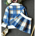 Blue Plaid Peter Pan collar 2 pcs sweatshirt & Skirt Winterwear set for Girls - Little Surprise BoxBlue Plaid Peter Pan collar 2 pcs sweatshirt & Skirt Winterwear set for Girls