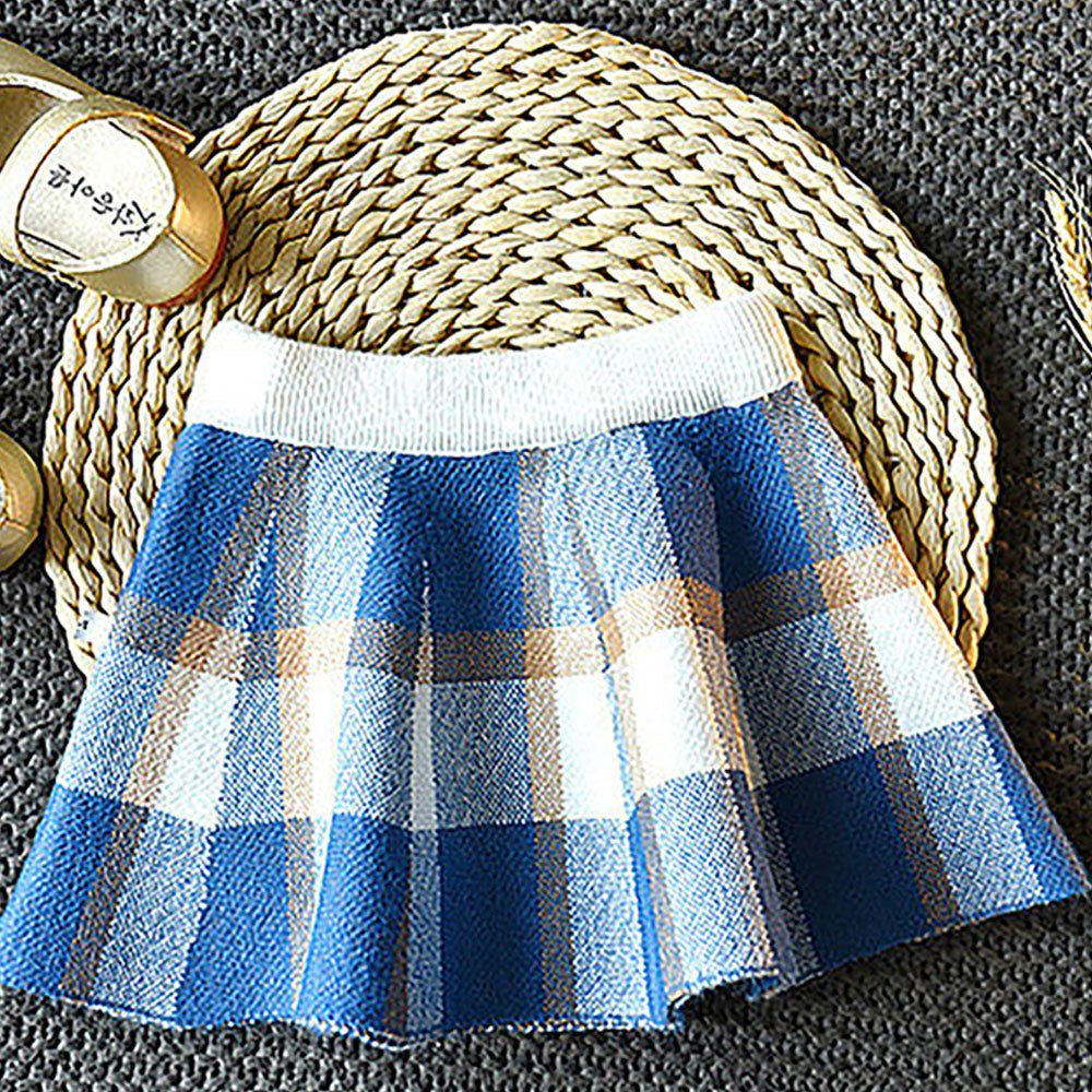 Blue Plaid Peter Pan collar 2 pcs sweatshirt & Skirt Winterwear set for Girls - Little Surprise BoxBlue Plaid Peter Pan collar 2 pcs sweatshirt & Skirt Winterwear set for Girls