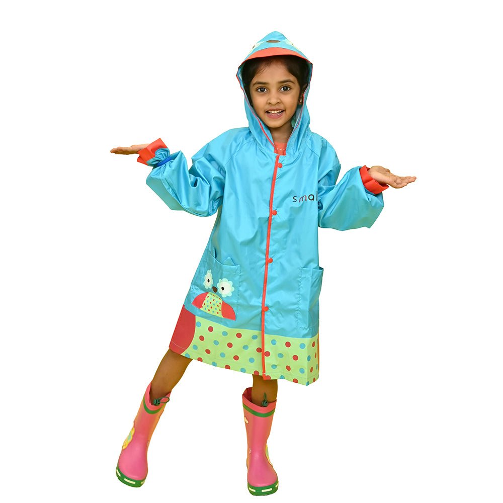 Little Surprise Box Blue Polka dots Owl Knee Length Raincoat for Kids - Little Surprise BoxLittle Surprise Box Blue Polka dots Owl Knee Length Raincoat for Kids