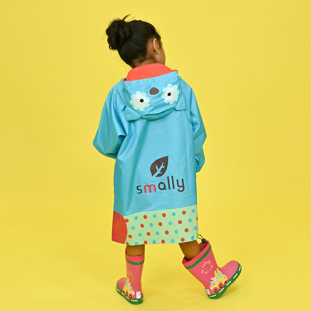 Blue Polka dots Owl Knee Length Raincoat for Kids - Little Surprise BoxBlue Polka dots Owl Knee Length Raincoat for Kids
