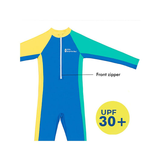 Blue Tri Colour Super Sport Swimwear for Toddlers & Kids with UPF 30+ - Little Surprise BoxBlue Tri Colour Super Sport Swimwear for Toddlers & Kids with UPF 30+