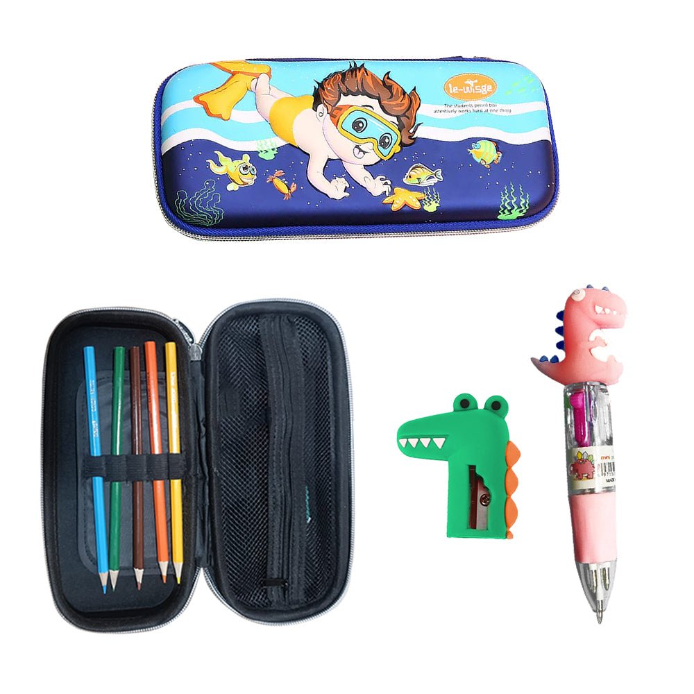 Blue Underwater themed 4pcs Stationery Pouch set - Little Surprise BoxBlue Underwater themed 4pcs Stationery Pouch set