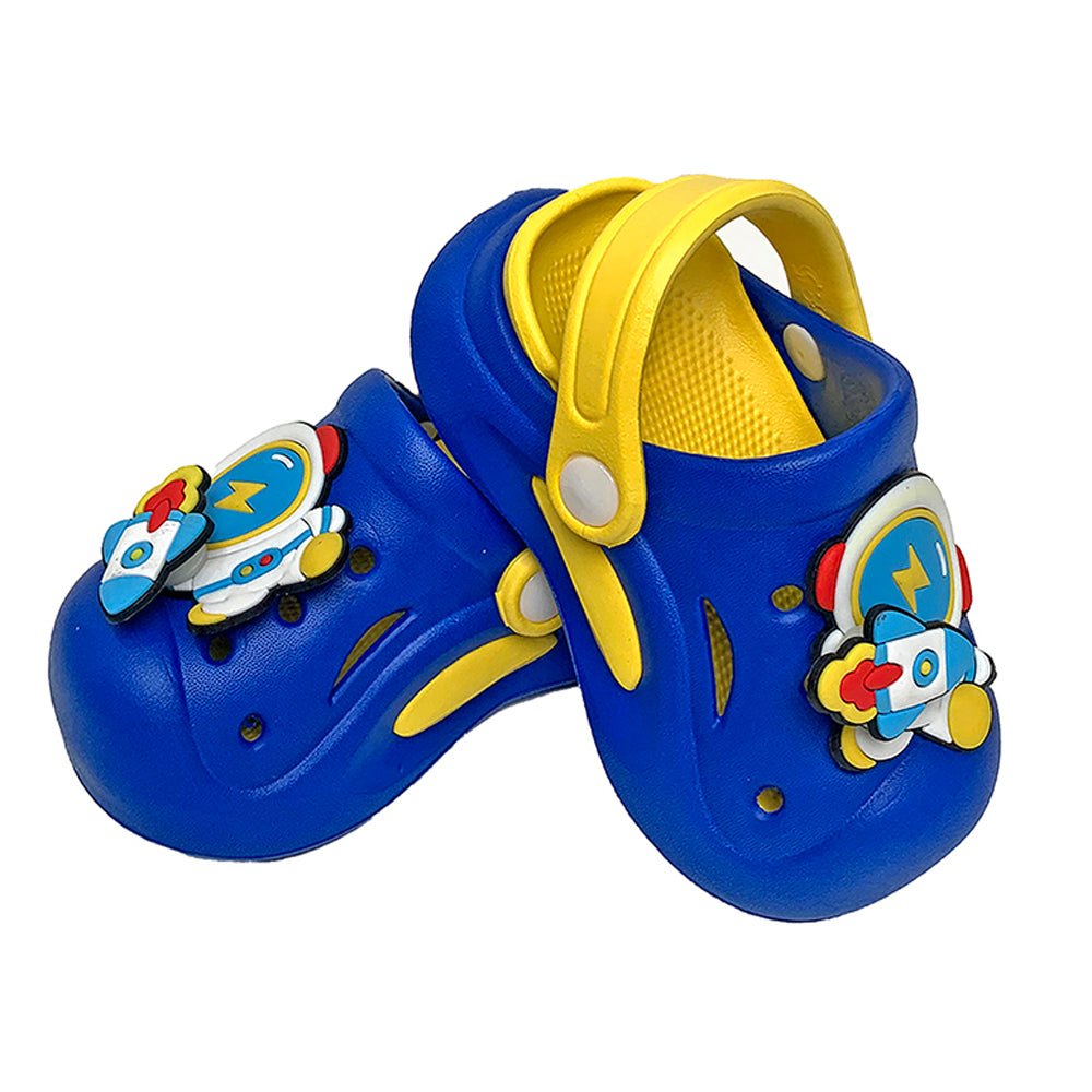 Blue & Yellow spinning rocket Slip on Clogs, Summer/Monsoon all season Footwear for Toddlers & Kids - Little Surprise BoxBlue & Yellow spinning rocket Slip on Clogs, Summer/Monsoon all season Footwear for Toddlers & Kids