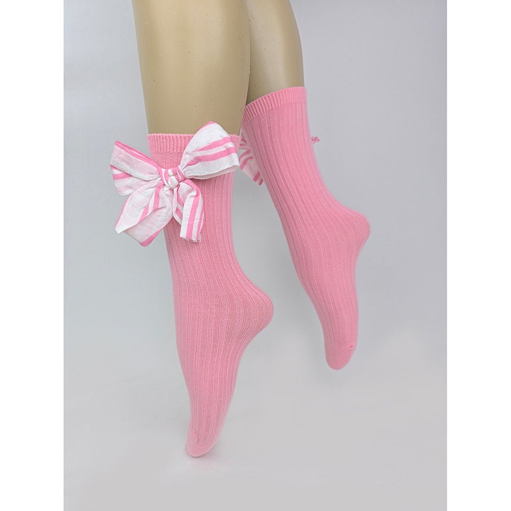 Blush Pink Striped 3d Big Bow Socks for Kids. - Little Surprise BoxBlush Pink Striped 3d Big Bow Socks for Kids.