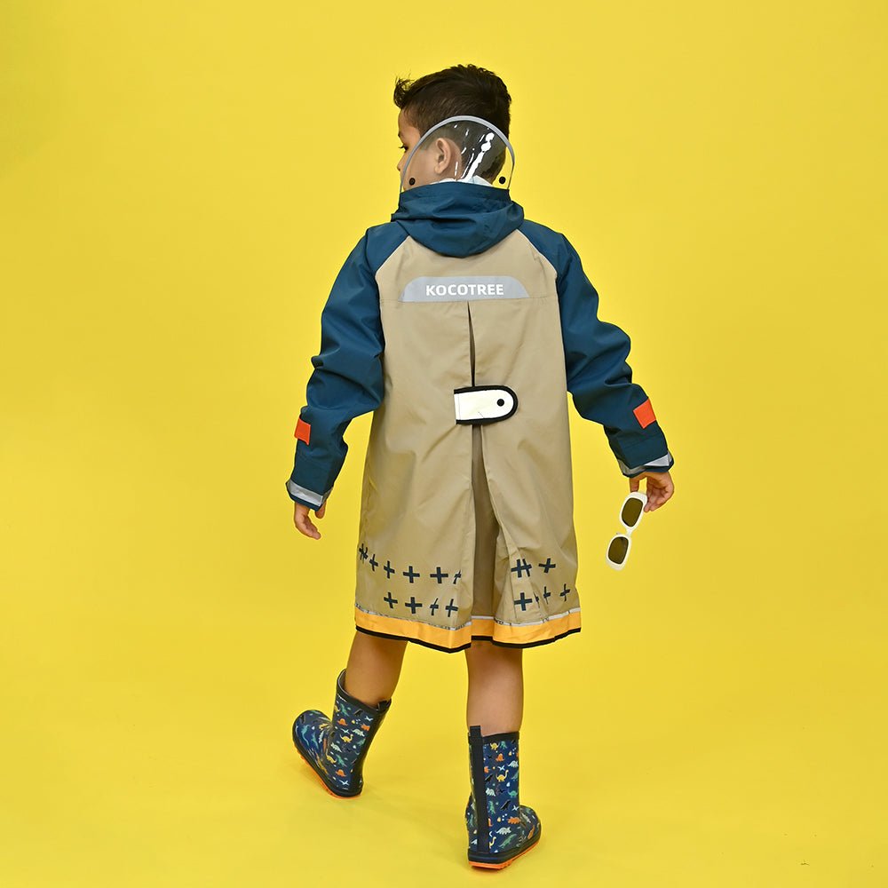 Bold Geometric print Beige & Blue Raincoat for Kids - Little Surprise BoxBold Geometric print Beige & Blue Raincoat for Kids