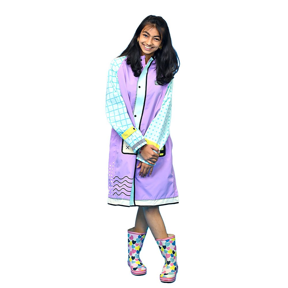 Bold geometric print Lilac & Light blue Raincoat for Kids - Little Surprise BoxBold geometric print Lilac & Light blue Raincoat for Kids