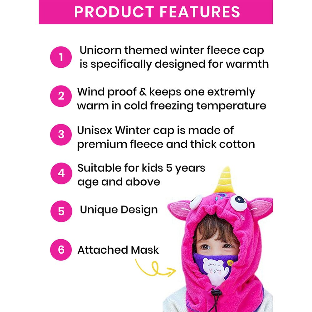 Bright Pink Uni Fleece Winter Cap covering Mouth, Neck and Head - Little Surprise BoxBright Pink Uni Fleece Winter Cap covering Mouth, Neck and Head