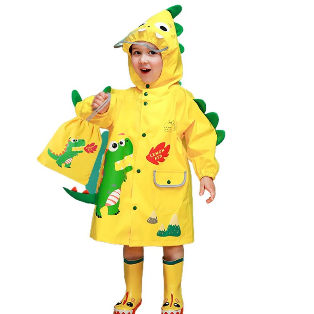 Bright Yellow 3d Dino Theme Raincoat for Kids - Little Surprise BoxBright Yellow 3d Dino Theme Raincoat for Kids