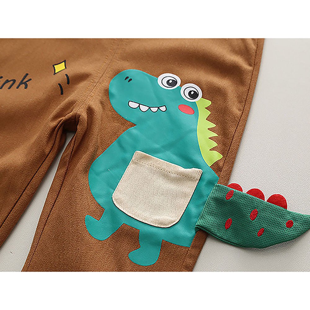 Brown 3d Dino Dungary Style 2 pc clothing set for Toddlers/Kids - Little Surprise BoxBrown 3d Dino Dungary Style 2 pc clothing set for Toddlers/Kids