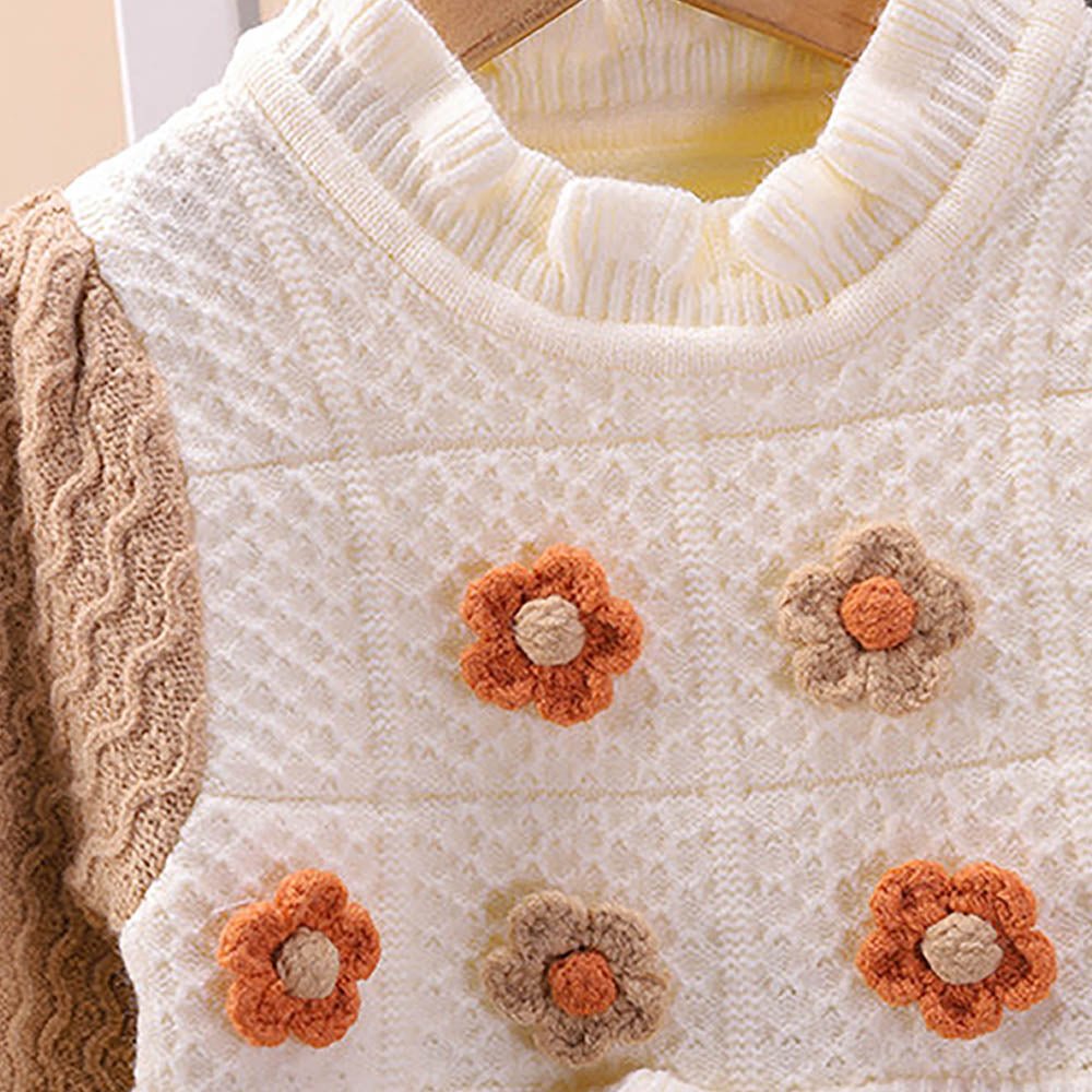 Brown & Cream Front floral Jacket patterned Knitted Frock Winter wear - Little Surprise BoxBrown & Cream Front floral Jacket patterned Knitted Frock Winter wear
