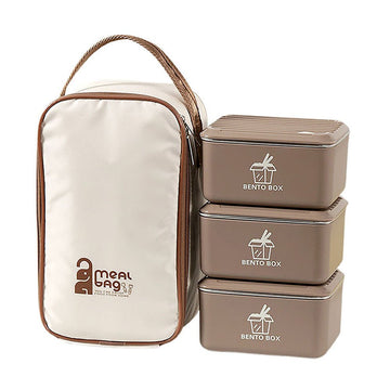 Coffee color 3pcs Bento Stainless Steel Lunch Box with Lunch Bag - Little Surprise BoxCoffee color 3pcs Bento Stainless Steel Lunch Box with Lunch Bag