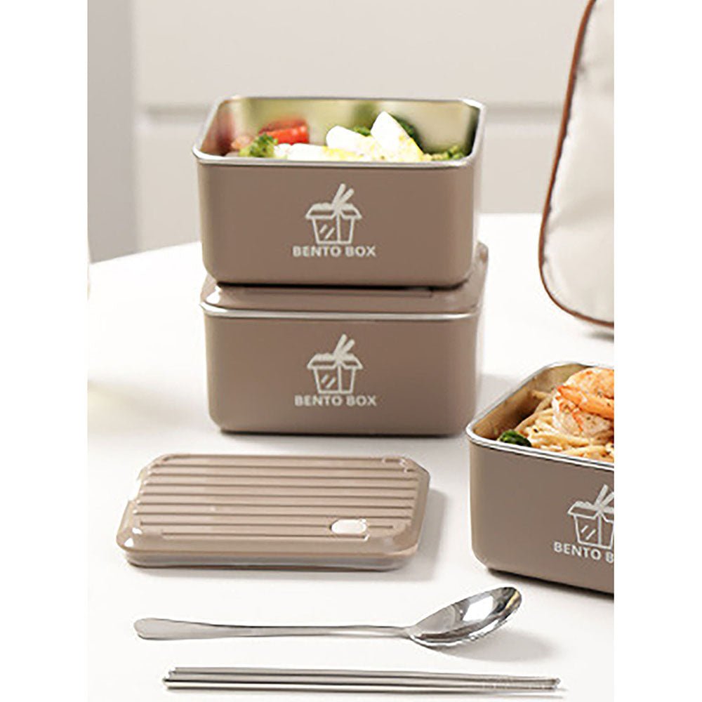 Coffee color 3pcs Bento Stainless Steel Lunch Box with Lunch Bag - Little Surprise BoxCoffee color 3pcs Bento Stainless Steel Lunch Box with Lunch Bag