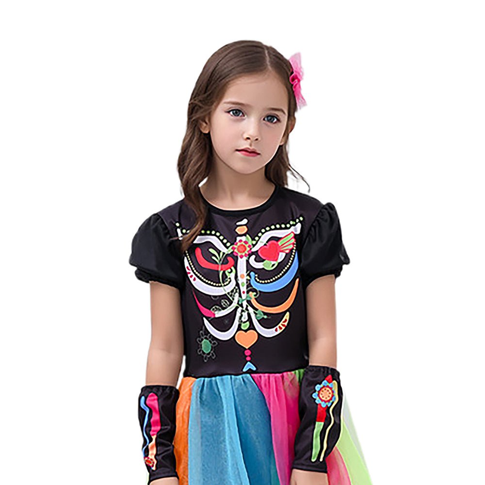 skeleton princess dress Girls Skeleton Mermaid Costume Dress Halloween Princess Cosplay Outfit for 2-8Y