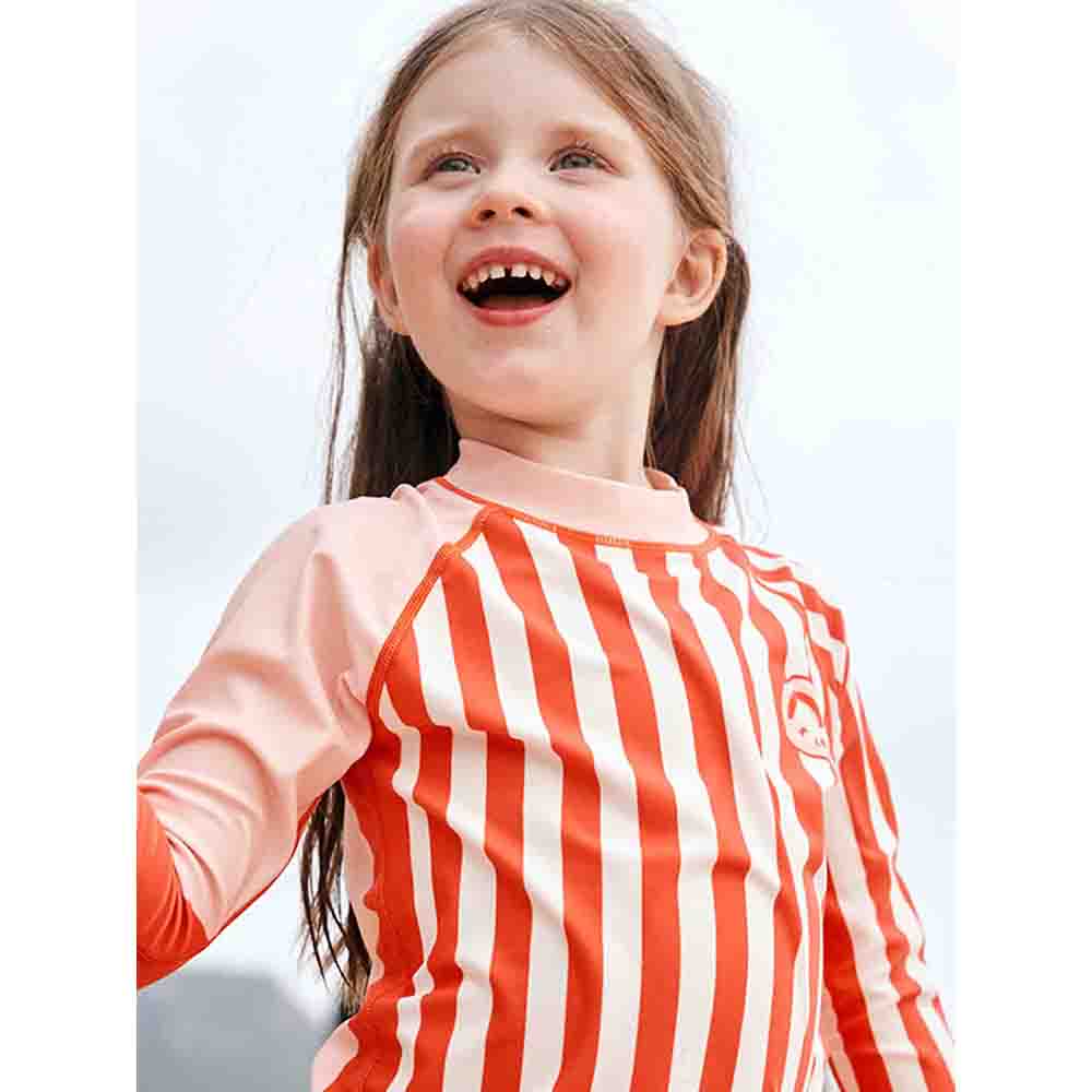 Coral Stripes 2pcs Full Length Swimsuit for Girls with UPF 50+ - Little Surprise BoxCoral Stripes 2pcs Full Length Swimsuit for Girls with UPF 50+
