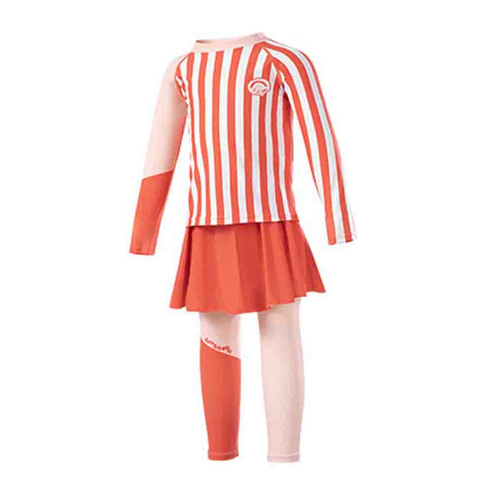 Coral Stripes 2pcs Full Length Swimsuit for Girls with UPF 50+ - Little Surprise BoxCoral Stripes 2pcs Full Length Swimsuit for Girls with UPF 50+