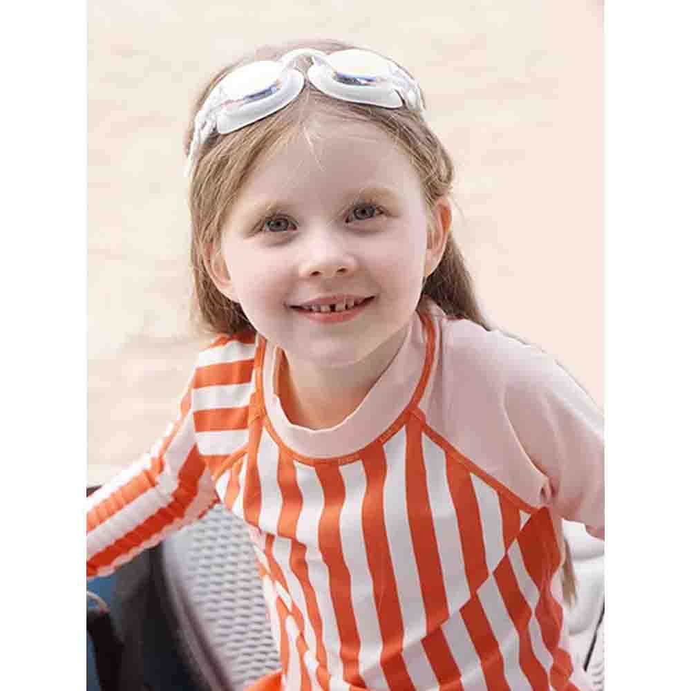 Coral Stripes 2pcs Full Length Swimsuit for Girls with UPF 50+ - Little Surprise BoxCoral Stripes 2pcs Full Length Swimsuit for Girls with UPF 50+