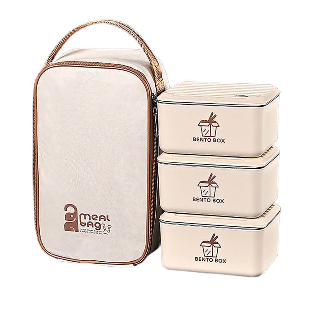 Cream 3pcs Bento Stainless Steel Lunch Box Container set with Lunch Bag - Little Surprise BoxCream 3pcs Bento Stainless Steel Lunch Box Container set with Lunch Bag