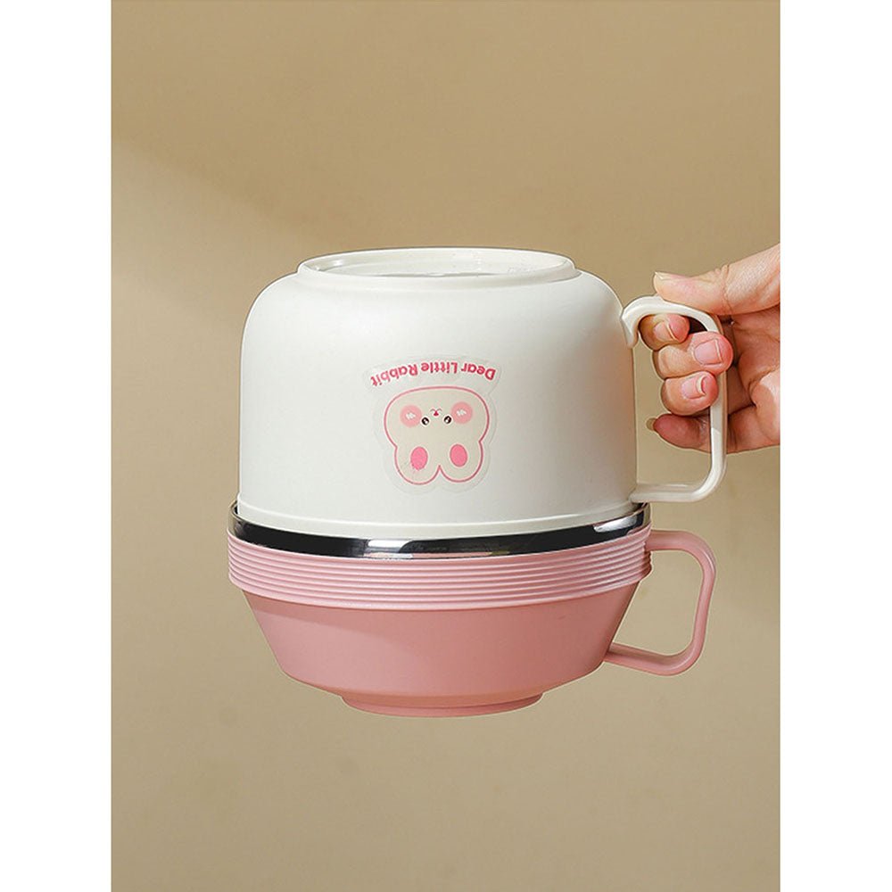 Cream & Pink Rabbit , Stainless Steel Dual Handle Soup and Noodles Lunch Box for Kids and Adults - Little Surprise BoxCream & Pink Rabbit , Stainless Steel Dual Handle Soup and Noodles Lunch Box for Kids and Adults
