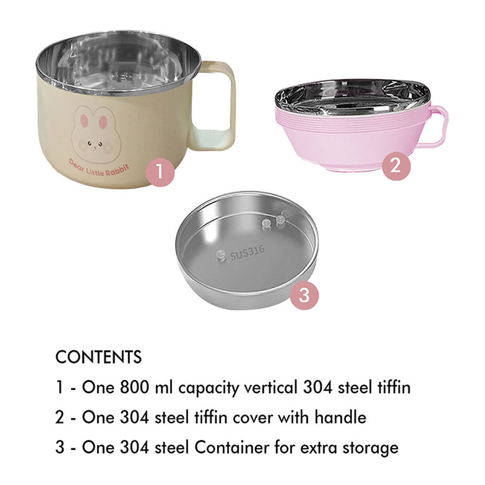 Cream & Pink Rabbit , Stainless Steel Dual Handle Soup and Noodles Lunch Box for Kids and Adults - Little Surprise BoxCream & Pink Rabbit , Stainless Steel Dual Handle Soup and Noodles Lunch Box for Kids and Adults