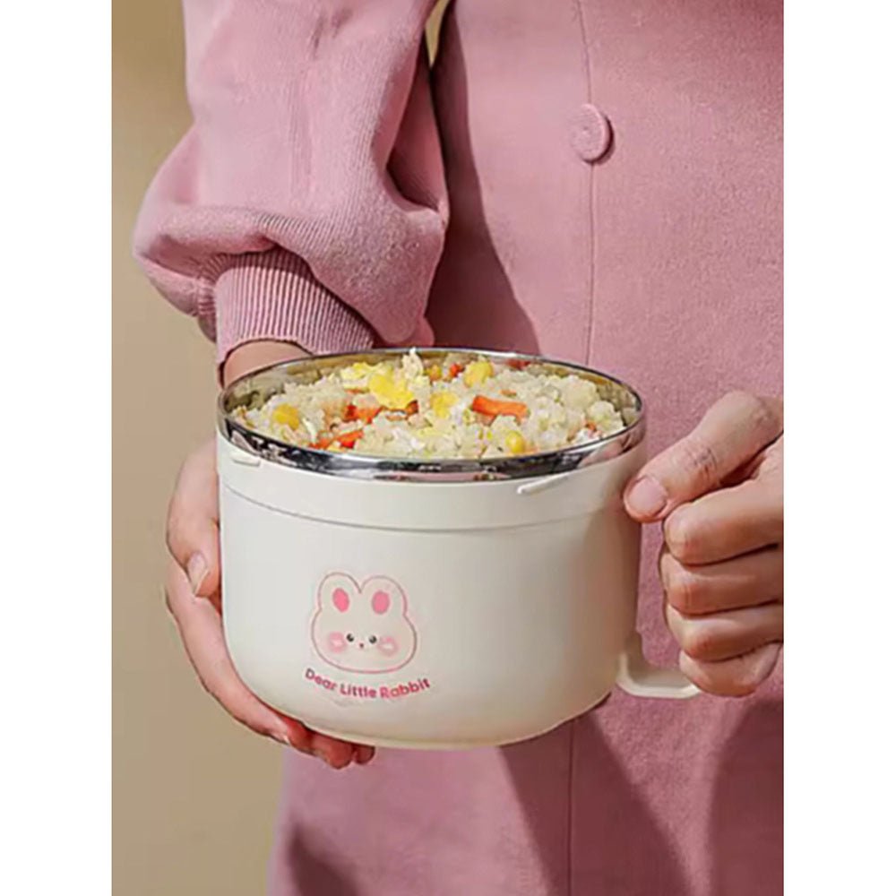 Cream & Pink Rabbit , Stainless Steel Dual Handle Soup and Noodles Lunch Box for Kids and Adults - Little Surprise BoxCream & Pink Rabbit , Stainless Steel Dual Handle Soup and Noodles Lunch Box for Kids and Adults