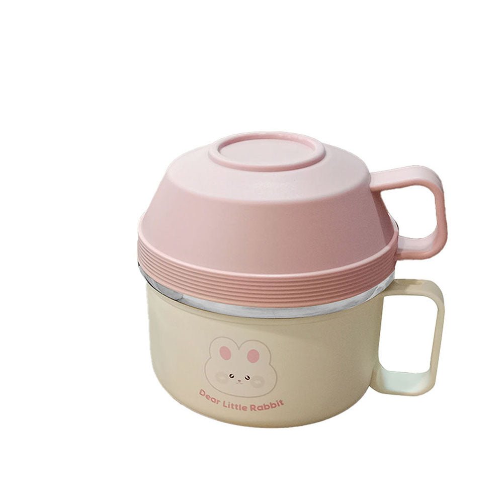 Cream & Pink Rabbit , Stainless Steel Dual Handle Soup and Noodles Lunch Box for Kids and Adults - Little Surprise BoxCream & Pink Rabbit , Stainless Steel Dual Handle Soup and Noodles Lunch Box for Kids and Adults