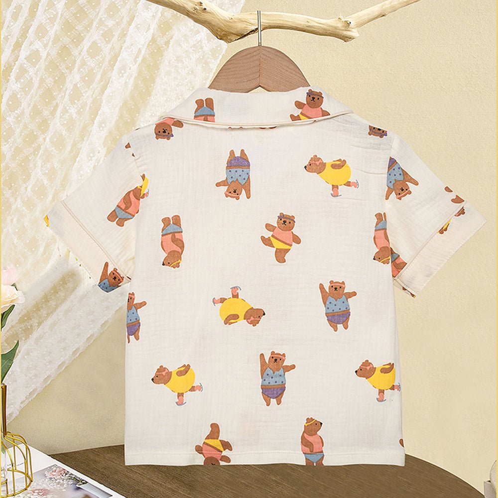 Dancing Bear print soft Mulsin organic Cotton Kids Nightsuit - Little Surprise BoxDancing Bear print soft Mulsin organic Cotton Kids Nightsuit
