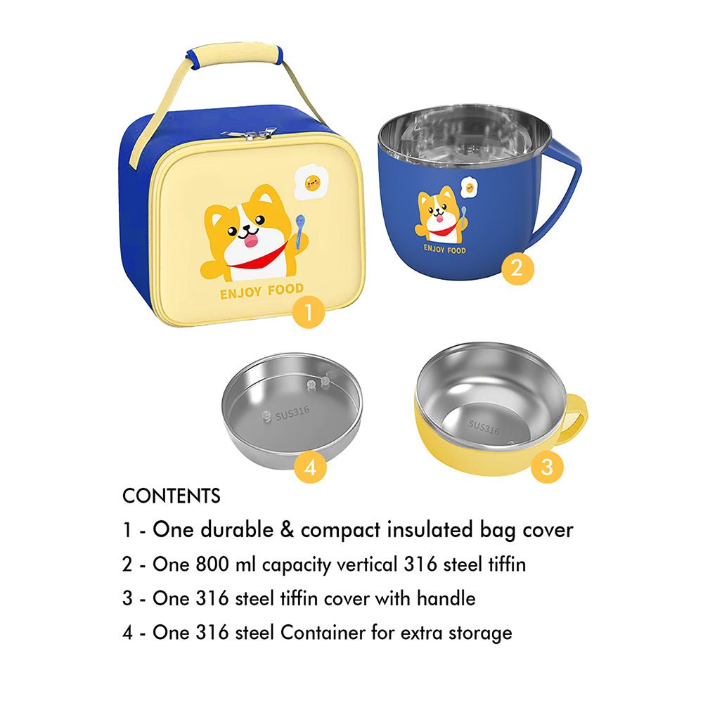 Dark Blue Big Size, Foxy Dual Handle Soup and Noodles Lunch Box with matching Cover - Little Surprise BoxDark Blue Big Size, Foxy Dual Handle Soup and Noodles Lunch Box with matching Cover