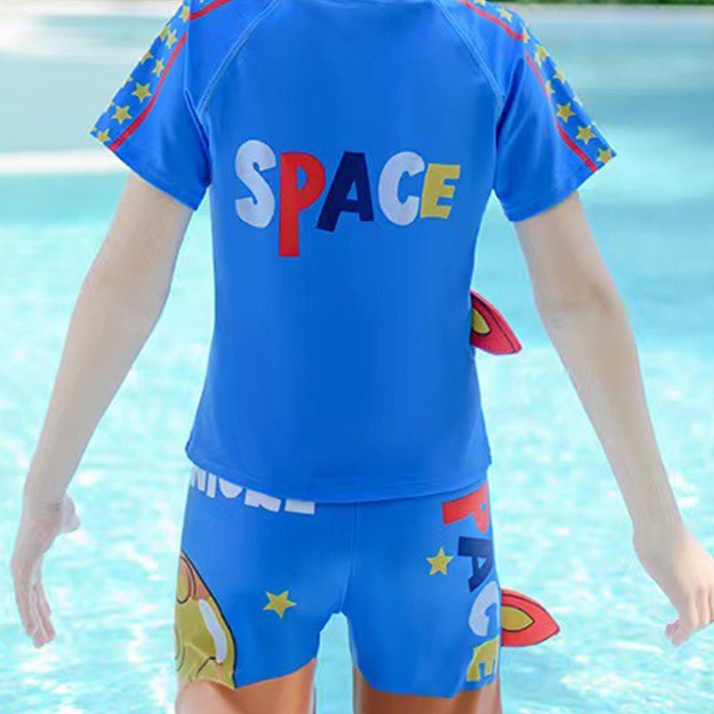 Dark Blue Space Rocket Shirt & Shorts Swimwear for Kids, 2 PCS Set - Little Surprise BoxDark Blue Space Rocket Shirt & Shorts Swimwear for Kids, 2 PCS Set - Little Surprise BoxDark Blue Space Rocket Shirt & Shorts Swimwear for Kids, 2 PCS Set